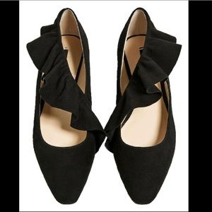 Zara Black Flat with Ruffle Accent